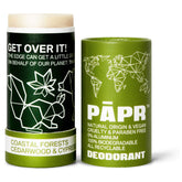PĀPR déodorant naturel avec emballage papier forêt côtière, option zéro déchet.