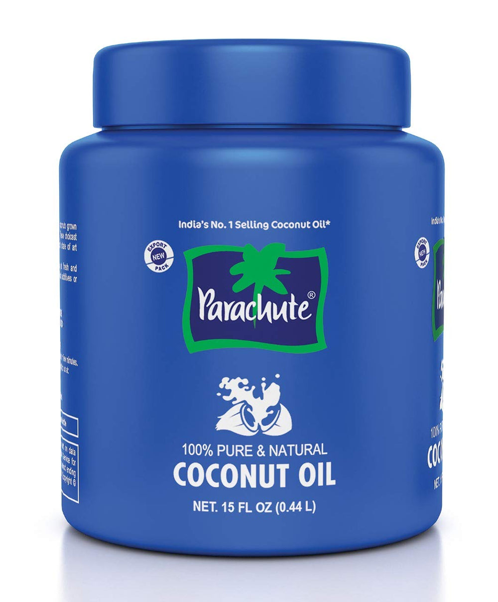 Parachute huile de coco: bouteille verseuse, usage quotidien pour cheveux et peau