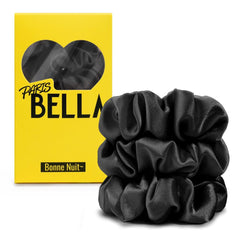 PARISBELLA chouchou satin noir ensemble 3 pièces, protection douce des cheveux.