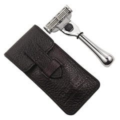 Parker rasoir voyage avec poignee chrome-laiton, parfait pour déplacements et rasage précis.