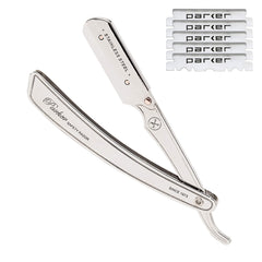 Parker SRX rasoir droit en acier inox, équilibre et durabilité pour un rasage précis.