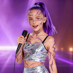 Tatouages Demon Party Greeting sur le dos, couverture fluide pour cosplays prolongés.