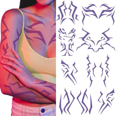 Tatouages Demon violets Party Greeting sur le visage, effet cosplay réaliste et waterproof.