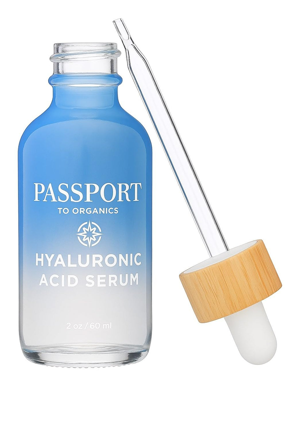 Sérum acide hyaluronique Passport to Organics dans sa bouteille, hydratation durable.