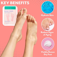 Patchology Rosé Toes avec bottes jetables pour pieds hydratés après soin.