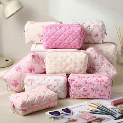 Paterr pochette maquillage compact rose matelassé, idéal pour le sac à main.