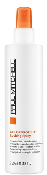 Paul Mitchell Color Protect Locking Spray sur bouteille, couleur protégée et brillance durable.