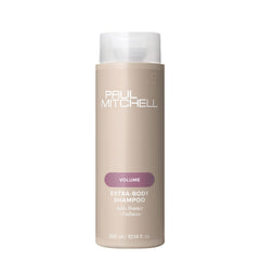 Paul Mitchell Extra-Body Shampoo – bouteille affichant volume pour cheveux fins.