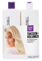 Paul Mitchell Extra-Body Shampoo en bouteille, apporte volume et brillance sans alourdir.