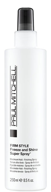 Paul Mitchell Freeze et Brillance Hairspray — bouteille avec fixation puissante et brillance.