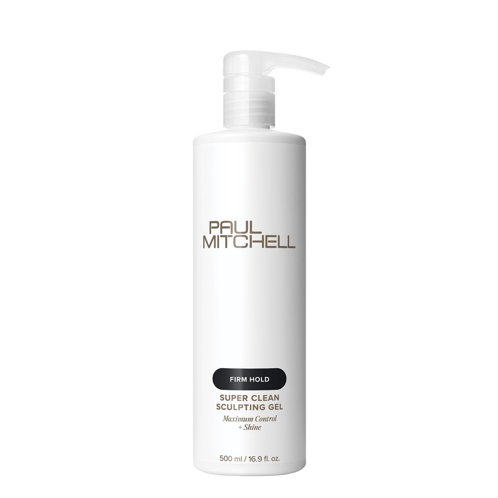 Paul Mitchell gel coiffant, bouteille montrant contrôle ferme et brillance.