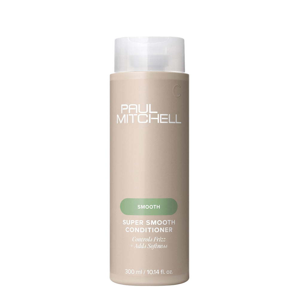 Paul Mitchell Super Smooth Conditioner, bouteille élégante, réduit les frisottis et facilite le coiffage.
