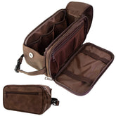 Trousse PAVILIA en cuir PU imperméable marron foncé, idéale en voyage et rangement pratique.