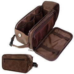 Trousse PAVILIA en cuir PU imperméable marron foncé, idéale en voyage et rangement pratique.