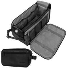 Trousse de toilette PAVILIA pour homme noir ouverte et facile d'accès.