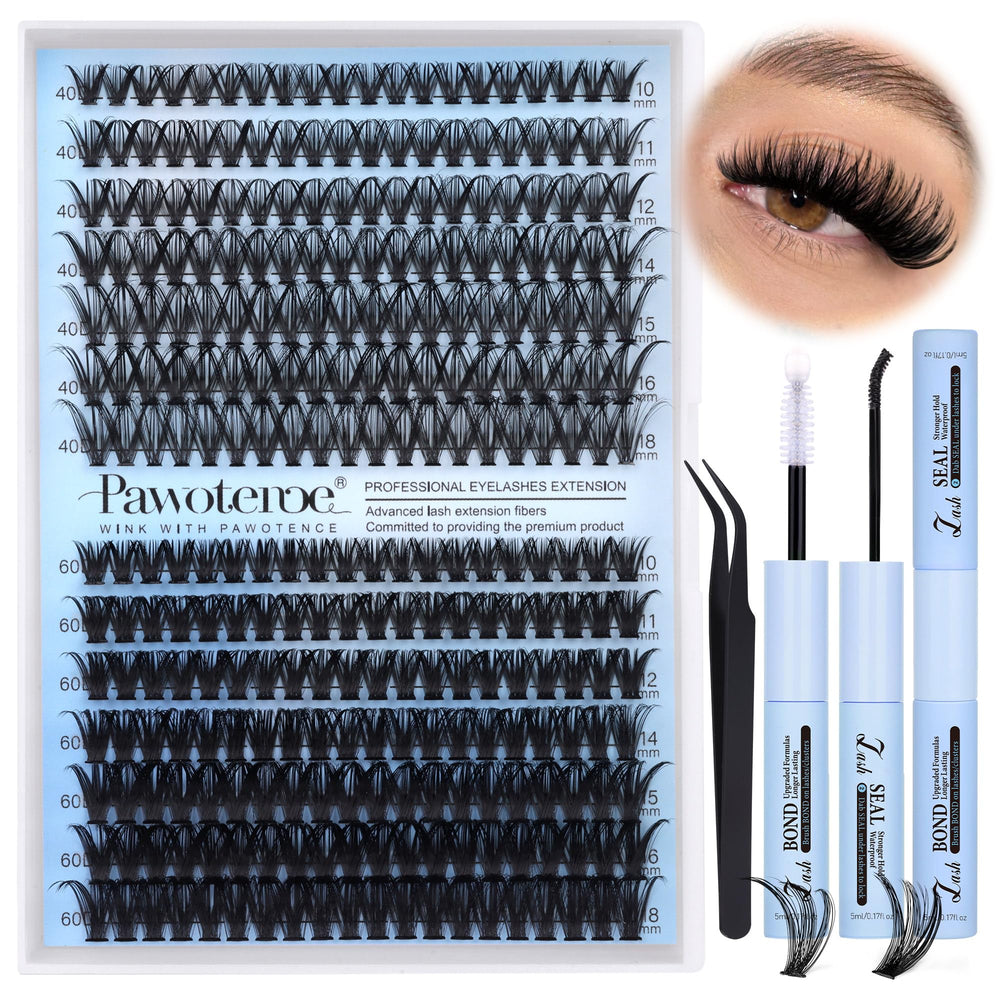 Pawotence pack cils cluster 40D-60D, pour un regard naturel et rapide.