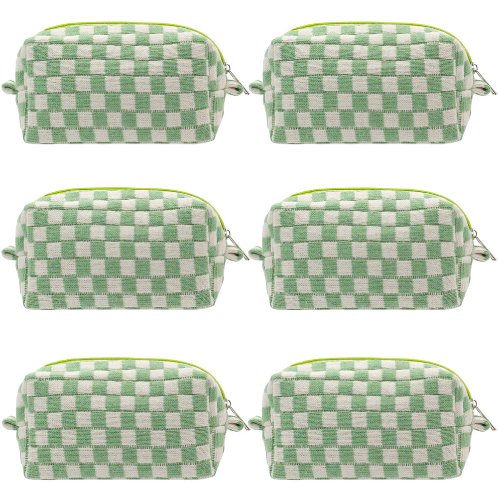 PAZIMIIK pochette maquillage à carreaux ouverte, pratique pour accéder rapidement à vos produits.