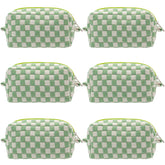 PAZIMIIK pochette maquillage à carreaux ouverte, pratique pour accéder rapidement à vos produits.