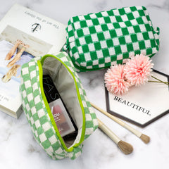 PAZIMIIK pochette maquillage à carreaux prête pour le sac de voyage.