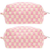 PAZIMIIK trousse maquillage carreaux rose beige, pratique et légère pour le sac