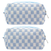 PAZIMIIK sac maquillage carreaux bleu debout, accès rapide en voyage