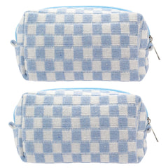 PAZIMIIK sac maquillage carreaux bleu debout, accès rapide en voyage