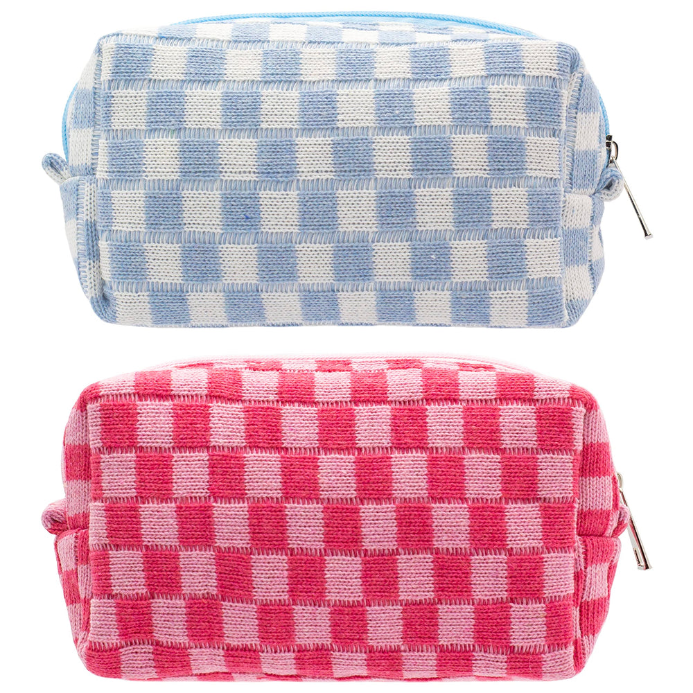 PAZIMIIK sac maquillage damier bleu, rangement pratique dans le sac à main.
