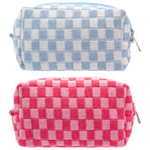 PAZIMIIK sac maquillage damier bleu, rangement pratique dans le sac à main.