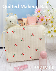 PAZIMIIK sac-maquillage-quilté poche réseau intégrée, accès rapide aux pinceaux et petits articles.