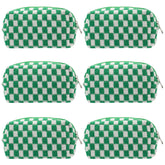 PAZIMIIK trousse maquillage carreaux verte, fermeture metallique pratique pour voyage
