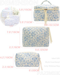 PAZIMIIK trousse maquillage quilted petit bleu fleurie, compagnon léger
