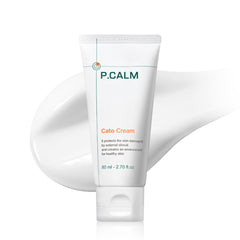 P.CALM Cato Cream: bouteille et boîte montrant un packaging épuré et végan.