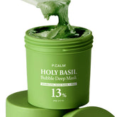 pcalm-masque-bulles-basilic-sacre : Masque bulle au basilic sacré purifiant les pores et rafraîchissant la peau.
