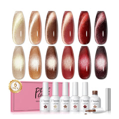PEACECOLOR Cat Eye Gel vernis-set rouge bordeaux pour un look automne élégant.