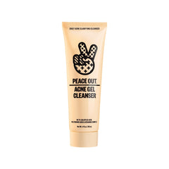 Peace Out Acne Gel Nettoyant, flacon, nettoie les pores et soutient la routine beauté quotidienne.