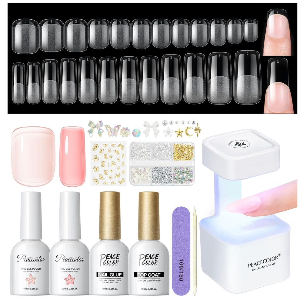 PEACECOLOR kit ongles gel carres complets pour extensions à domicile.