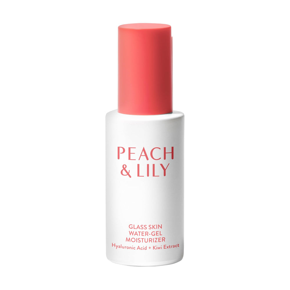 Peach & Lily Glass Skin Water-Gel dans sa bouteille, hydratation légère pour un teint clair.