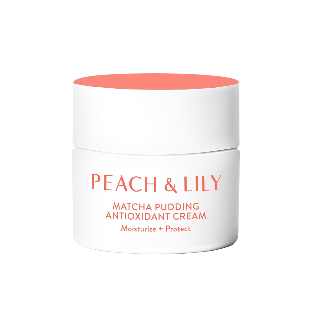 Crème visage Peach & Lily Matcha Pudding en bouteille, hydratation légère et antioxydante.