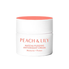 Crème visage Peach & Lily Matcha Pudding en bouteille, hydratation légère et antioxydante.