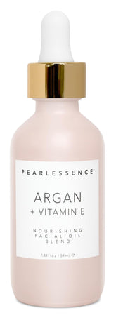 Pearlessence Argan et Vitamine E — bouteille d'huile visage offrant hydratation quotidienne.