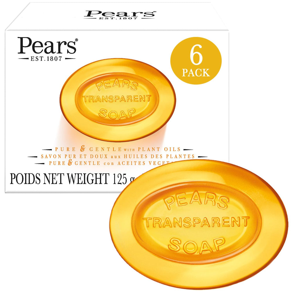Pears savon barre ambré translucide, hydratation durable pour peau douce.