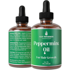 Bouteille Peppermint Hair Growth Oil : stimulation légère du cuir chevelu et parfum frais.