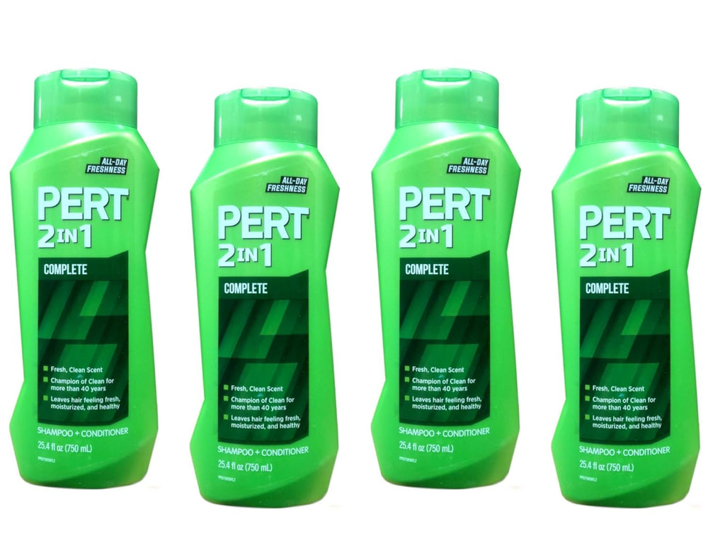 Shampoing Pert 2 en 1 en bouteille—nettoie en profondeur et laisse les cheveux frais.