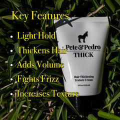Pete & Pedro Thick Hair Cream – aperçu d’application pour texture sur cheveux fins.