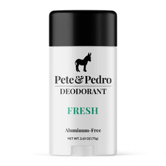 Pete et Pedro Déodorant, bouteille élégante, protection longue durée sans aluminium.