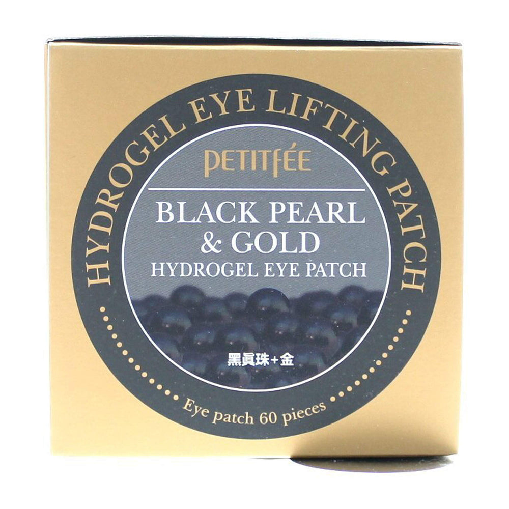 Patchs yeux hydrogel Petitfee avec perles noires et or, pour un regard plus frais.