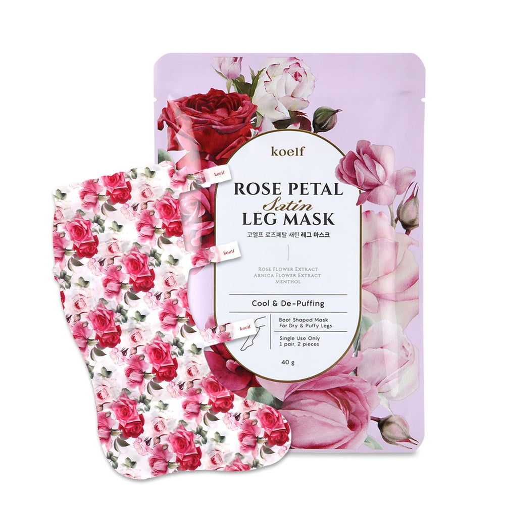 Petitfee Rose Petal Satin Leg Mask – masque-jambe satin rose pour hydratation luxueuse.