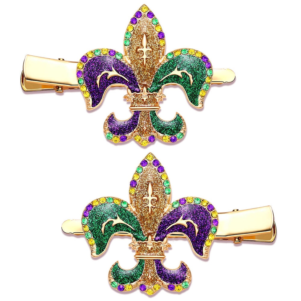 Barrette PHALIN pour cheveux Mardi Gras, chapeau bouffon et fleur de Lys, idéal pour parades festives.