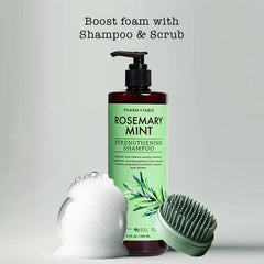 PHARM TO TABLE Shampoing Romarin Menthe – étiquette et ingrédients naturels visibles.