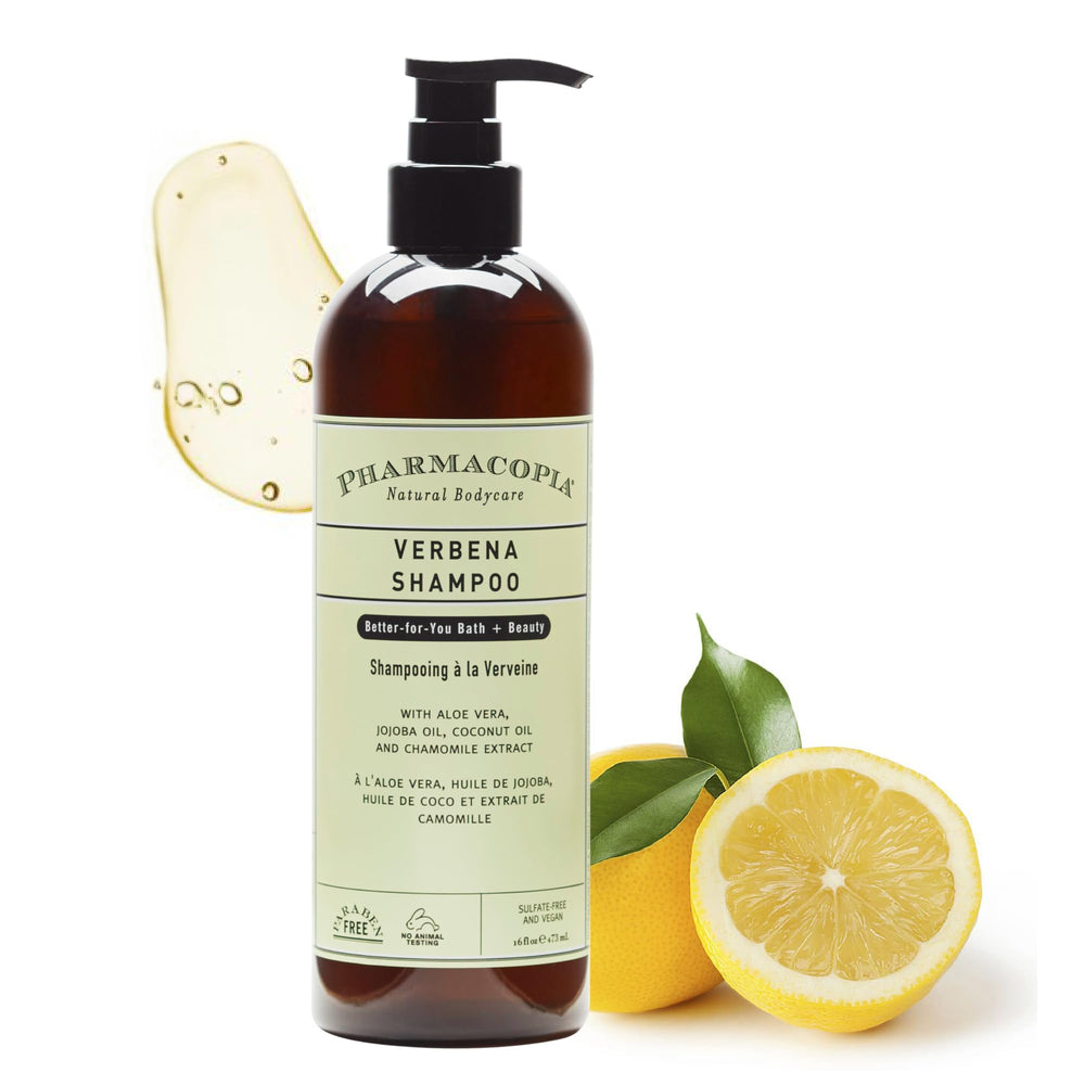 Shampoing Verveine Pharmacopia en bouteille, nettoyage en douceur pour cheveux propres et frais